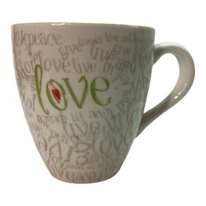 Starbucks 2005 - 12oz Love Words‎ Coffee Mug Tea Cup - Green Gray White & Red
